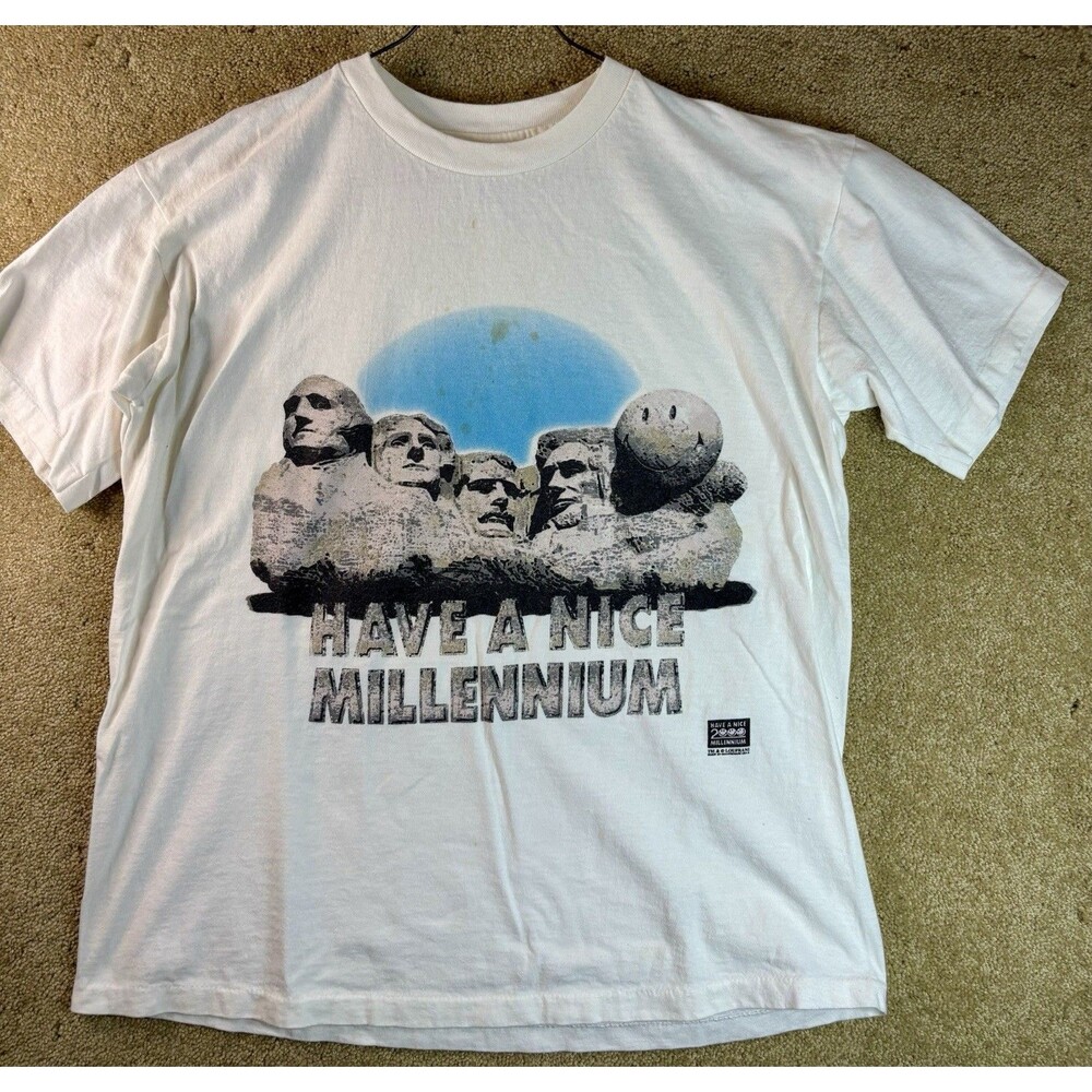 Vintage 2000 HTF Have A Nice Millenium Mt Rushmore Smiley Face T Shirt XL Rare